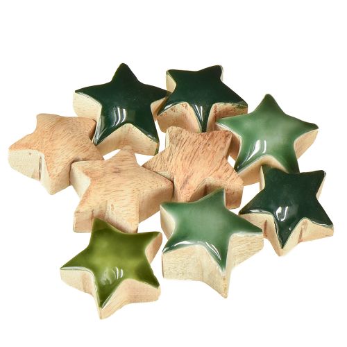 Prodotto Stelle decorative in legno, stelle verdi, decorazione sparsa, 3 cm, 9 pezzi