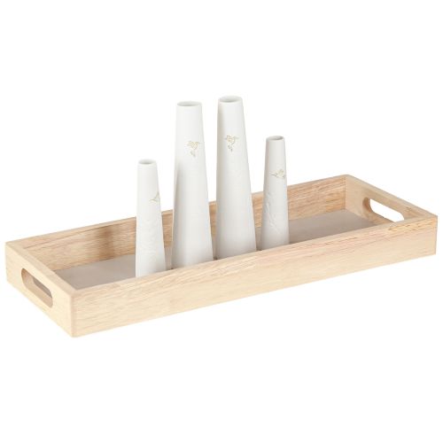 Vassoio decorativo in legno Mini vasi in ceramica Bianco Oro 35x14cm