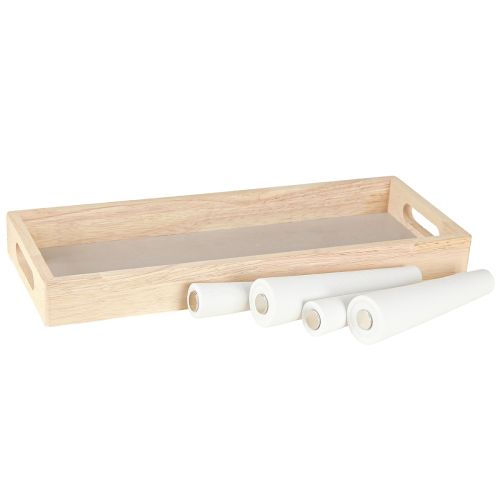 Prodotto Vassoio decorativo in legno Mini vasi in ceramica Bianco Oro 35x14cm
