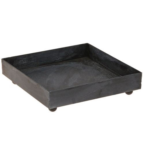 Vassoio decorativo in metallo nero grigio lavato 15×15cm 2 pezzi
