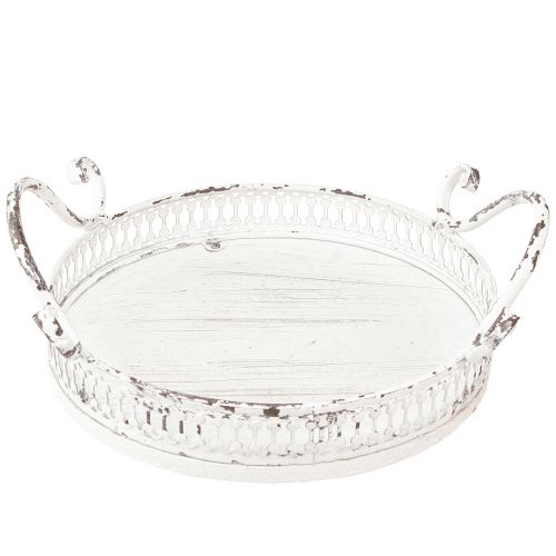 Floristik24 Vassoio decorativo in metallo manico bianco shabby chic Ø20cm H8cm