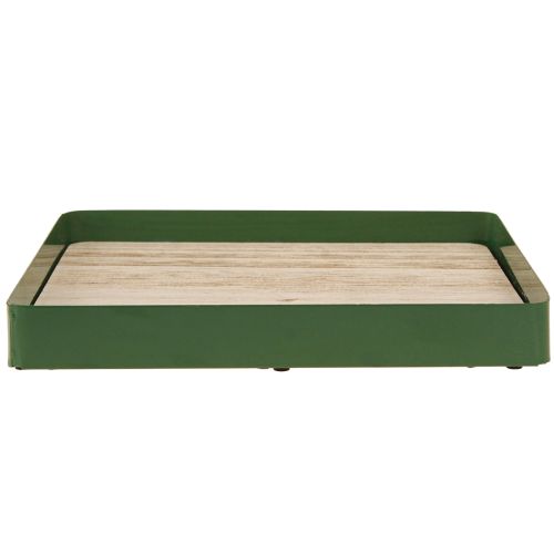 Prodotto Vassoio decorativo in metallo quadrato con base in legno verde 25,5×25,5cm