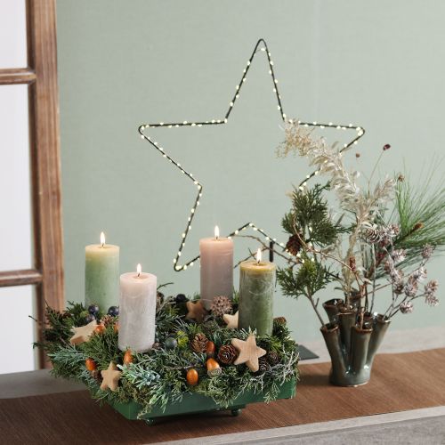 Prodotto Vassoio decorativo in metallo quadrato con base in legno verde 25,5×25,5cm