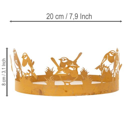 Vassoio decorativo, decorazione da tavola con uccellini, decorazione primaverile, metallo arrugginito, Ø20cm H8.5cm | Floristik24.it