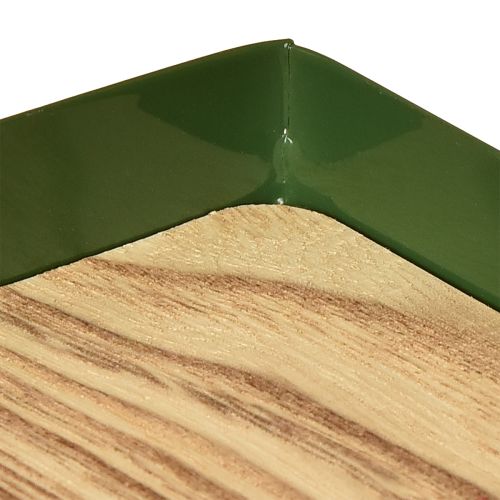 Prodotto Vassoio decorativo rettangolare in metallo verde con base in legno 41×14cm