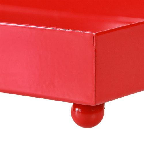 Prodotto Vassoio decorativo rettangolare in metallo rosso con piedini 30×15cm