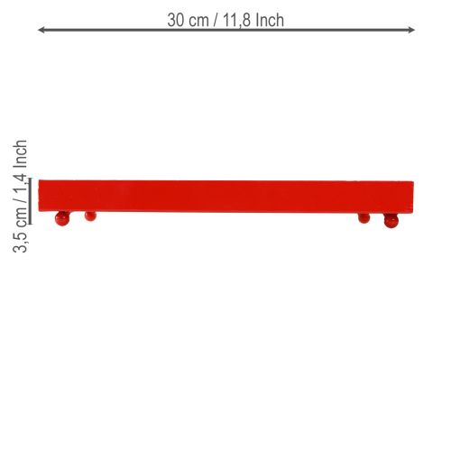 Prodotto Vassoio decorativo rettangolare in metallo rosso con piedini 30×15cm