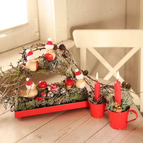 Vassoio decorativo rettangolare in metallo rosso con piedini 30×15cm