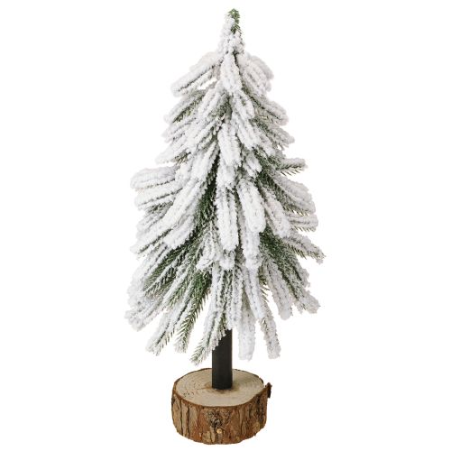 Albero di Natale decorativo ricoperto di neve su base in legno Ø15cm H30cm