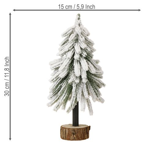 Floristik24 Albero di Natale decorativo ricoperto di neve su base in legno Ø15cm H30cm