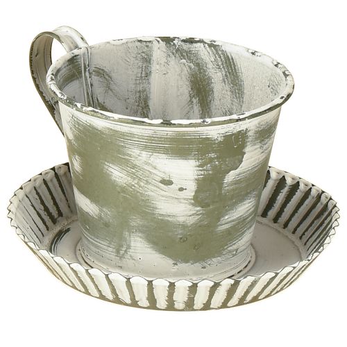 Tazza decorativa in metallo bianco anticato Ø9cm H8cm 2 pezzi