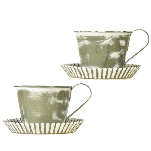 Prodotto Tazza decorativa in metallo bianco anticato Ø9cm H8cm 2 pezzi