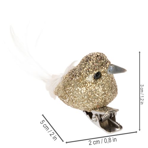 Prodotto Coppia decorativa di colombe, uccelli decorativi con clip, dorati, 5 cm, 4 pezzi