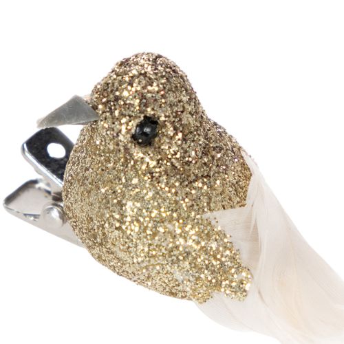 Prodotto Coppia decorativa di colombe, uccelli decorativi con clip, dorati, 5 cm, 4 pezzi
