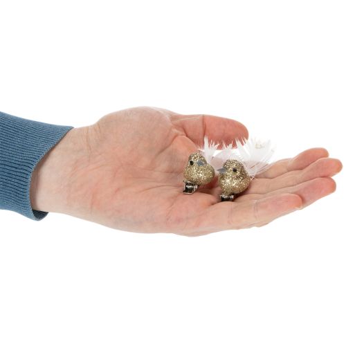 Prodotto Coppia decorativa di colombe, uccelli decorativi con clip, dorati, 5 cm, 4 pezzi