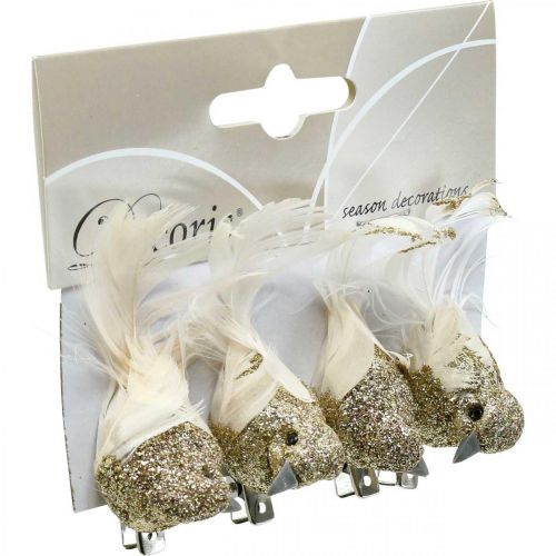 Prodotto Coppia di piccioni decorativi Uccelli decorativi con clip Dorato L5 cm 4 pz