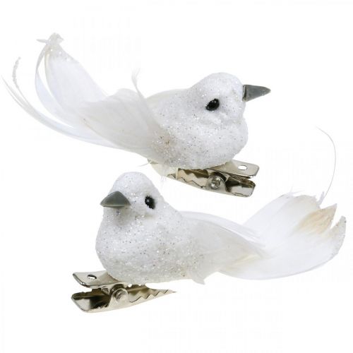 Coppia di colombe decorative Uccelli decorativi con clip  bianco L5cm 4 pezzi-456249