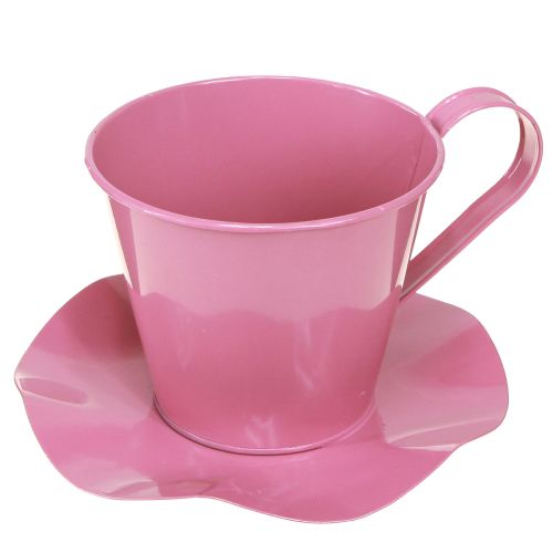 Prodotto Tazza da tè decorativa in metallo con piatto rosa Ø12 H10cm 8 pz