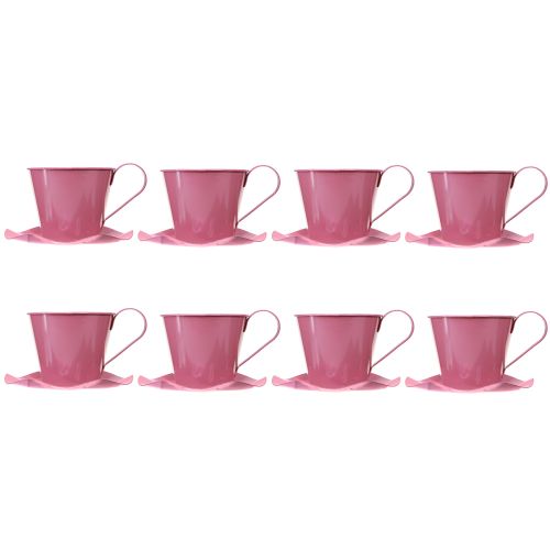 Prodotto Tazza da tè decorativa in metallo con piatto rosa Ø12 H10cm 8 pz