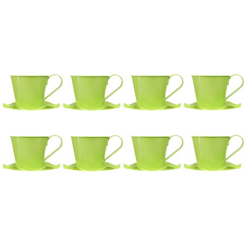 Prodotto Tazza da tè decorativa in metallo con piatto verde chiaro Ø12 H10cm 8 pz