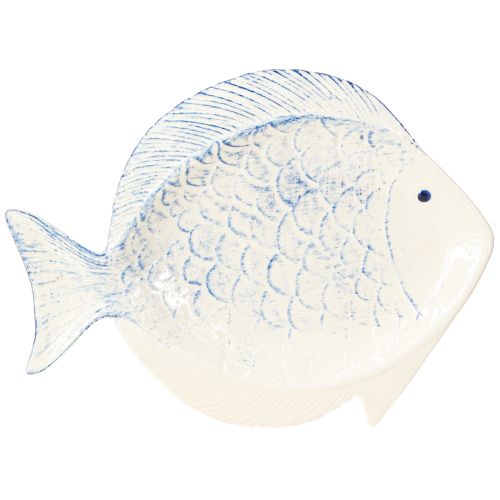 Piatto decorativo pesce decorazione da tavolo in ceramica blu bianco 30×22cm
