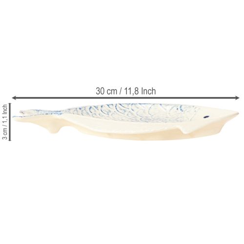 Prodotto Piatto decorativo pesce decorazione da tavolo in ceramica blu bianco 30×22cm