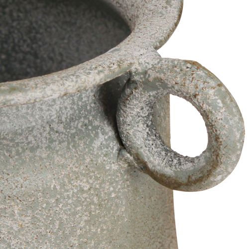 Prodotto Vaso decorativo fioriera vintage in metallo con manici grigi H13,5 cm