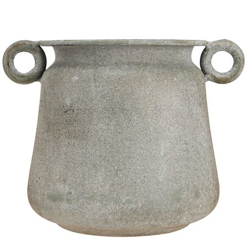Prodotto Vaso decorativo fioriera vintage in metallo con manici grigi H13,5 cm