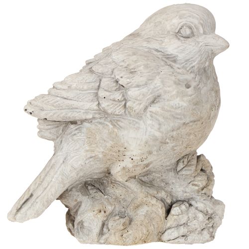 Statuetta decorativa di uccello passero in pietra fusa bianca H12,5cm