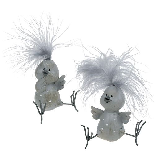 Floristik24 Deco Bird Grey con piume come set 8 cm 4 pezzi