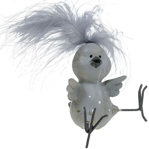 Floristik24 Deco Bird Grey con piume come set 8 cm 4 pezzi