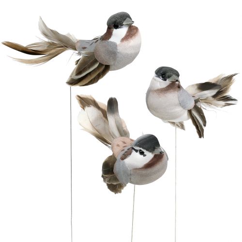 Floristik24 Deco Bird Grey, Brown 8,5cm 12pcs