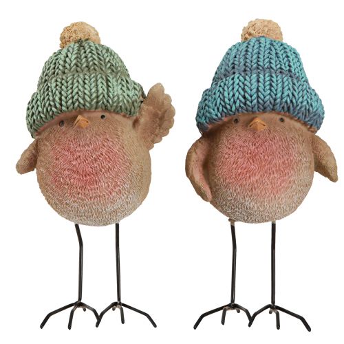 Prodotto Uccello decorativo con cappello decorazione invernale blu verde H18cm 2 pz