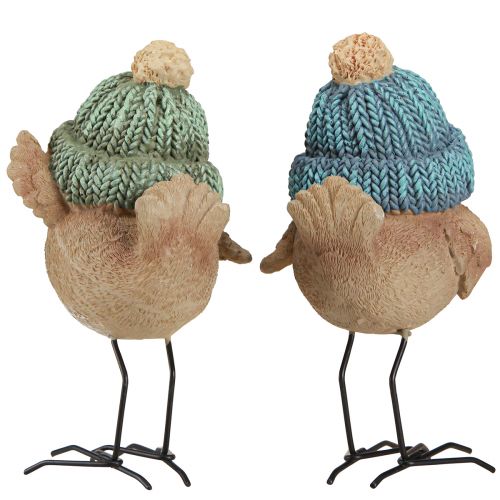 Prodotto Uccello decorativo con cappello decorazione invernale blu verde H18cm 2 pz