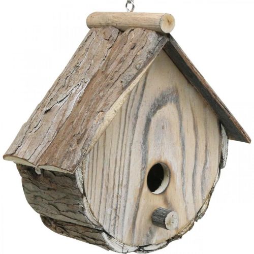 Floristik24 Casetta per uccellini decorativi in legno nido decorativo con corteccia naturale lavato bianco H23cm W25cm
