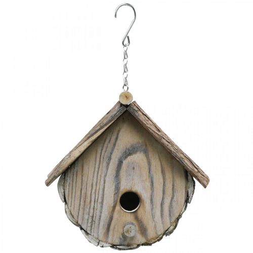 Casetta per uccellini decorativi in legno nido decorativo con corteccia naturale lavato bianco H23cm W25cm