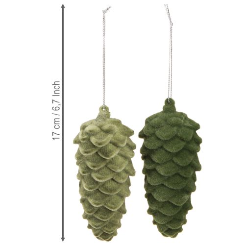 Prodotto Appendino decorativo a forma di cono con pigne verdi floccate 11,5 cm 6 pezzi