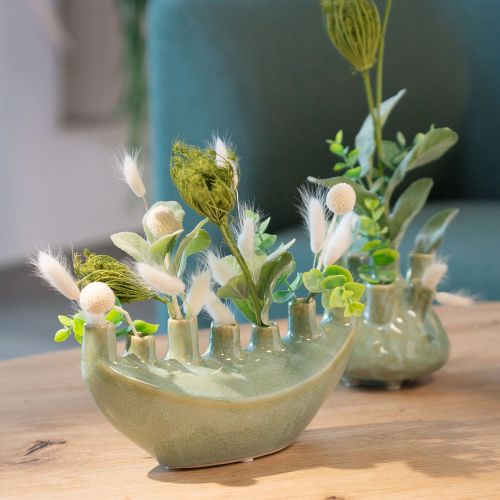Prodotto Vaso decorativo Vaso in ceramica a forma di barca verde chiaro 23×8,5×11cm