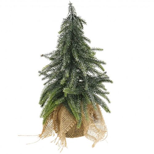 Déco albero di Natale mini abete sacchetto di iuta glitter, verde 26cm