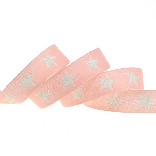 Floristik24 Nastro decorativo con stella di mica rosa 25mm 20m