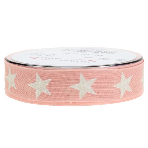 Floristik24 Nastro decorativo con stella di mica rosa 25mm 20m
