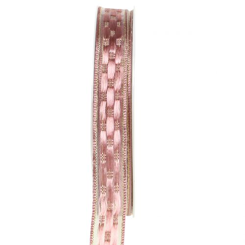 Floristik24 Nastro decorativo rosa con oro 15mm 25m