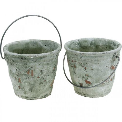 Floristik24 Secchio decorativo, ceramica per piantare, decorazione del giardino, secchio per piante ottica antica Ø13,5cm H12cm 2 pezzi