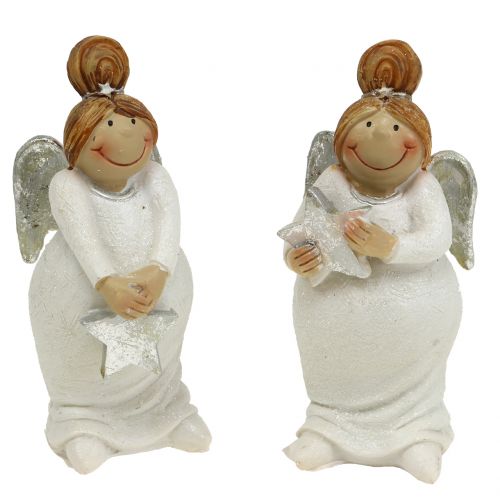 Floristik24 Statuetta Deco Angelo con stella bianca, argento 10 cm 2 pezzi