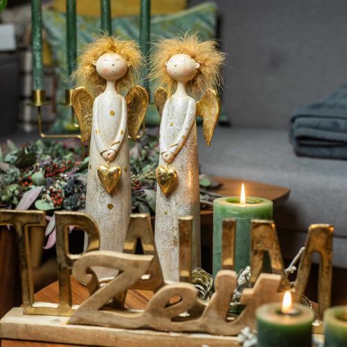 Floristik24 Figura decorativa angelo con cuore oro Angelo di Natale 11,5 × 7,5 × 37 cm