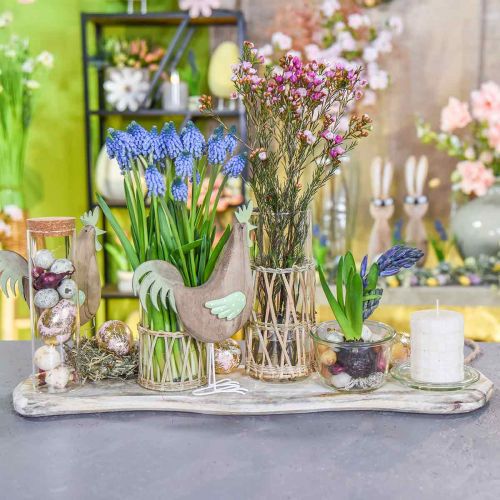 Figura decorativa in legno di gallo, decorazione da tavola in metallo verde Pasqua H23cm | Floristik24.it