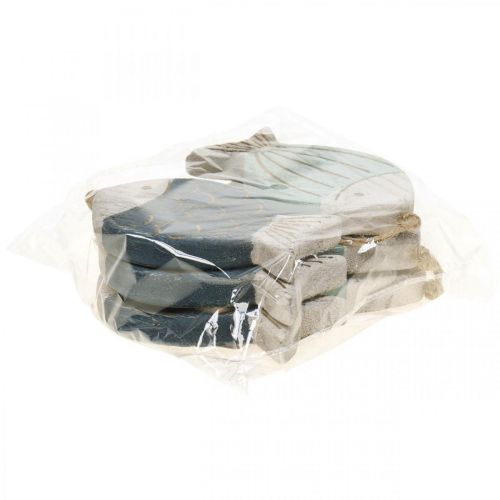 Prodotto Pesce decorativo Decorazione marittima da appendere Pesce in legno blu H11 cm 6 pezzi