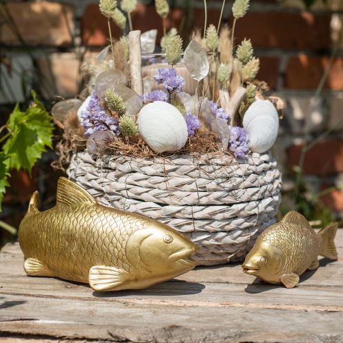 Floristik24 Pesce decorativo da posare, pesce scultura poliresina dorata grande L25cm