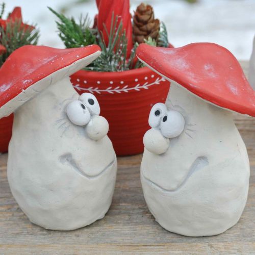 Prodotto Funghi da decorare, decorazione di Capodanno, funghi di bosco, decorazione in cemento rosso, bianco H10cm L12.5cm 2 pezzi