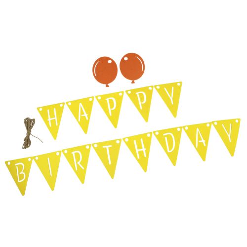 Prodotto Ghirlanda decorativa con catena di gagliardetti di compleanno in feltro giallo arancione 300 cm
